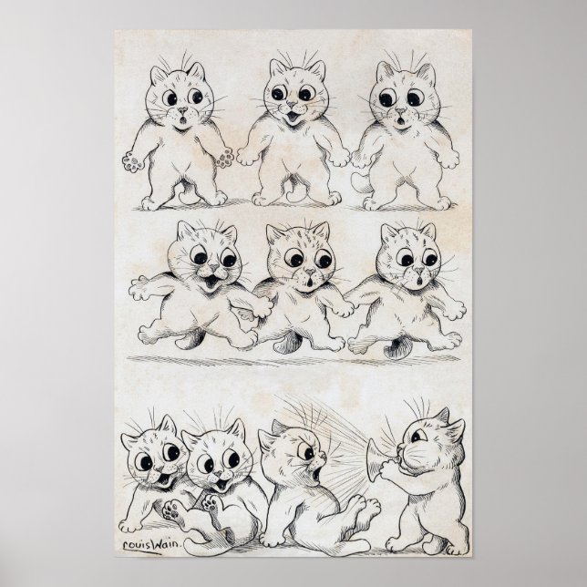 Póster Dibujo de gato, Louis Wain (Frente)