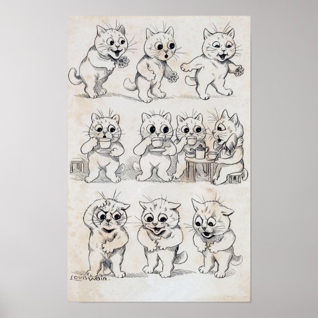 Póster Dibujo de gato, Louis Wain (Frente)