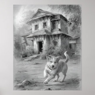 Póster Dibujo de Happy Dog