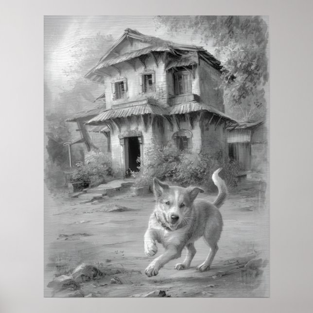 Póster Dibujo de Happy Dog (Frente)