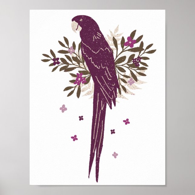 Póster Dibujo de hojas tropicales de loro Ara (Frente)