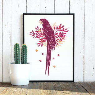 Póster Dibujo de hojas tropicales rojas de loro arbóreo