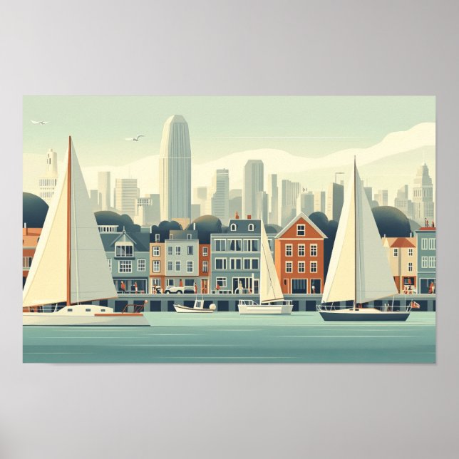 Póster Dibujo de Ilustracion gráfico para barcos de vela (Frente)