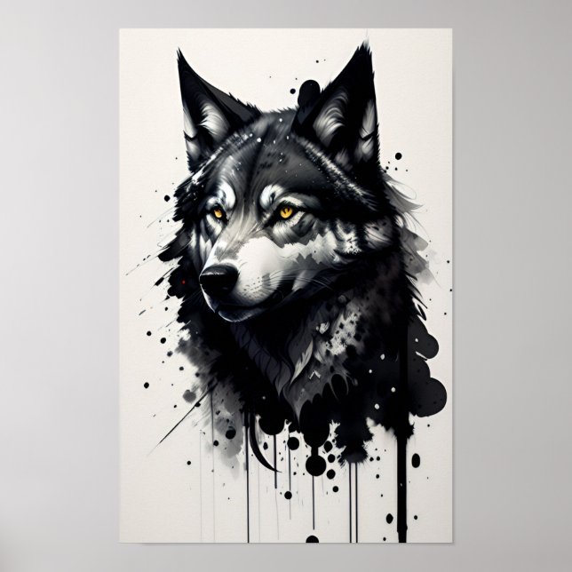 Póster Dibujo de la cabeza del lobo (Frente)