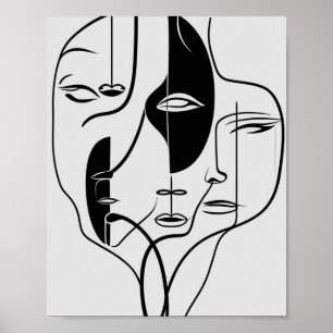Póster Dibujo de la cara Minimalista de la línea