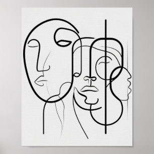 Póster Dibujo de la cara Minimalista de la línea