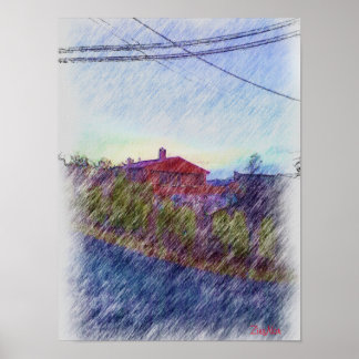 Póster dibujo de la casa roja