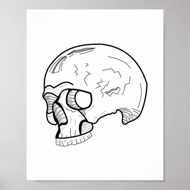Póster Dibujo de la línea de cráneo negra (Frente)