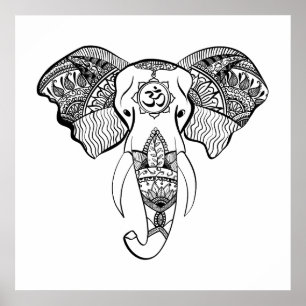 Póster Dibujo de la línea del elefante