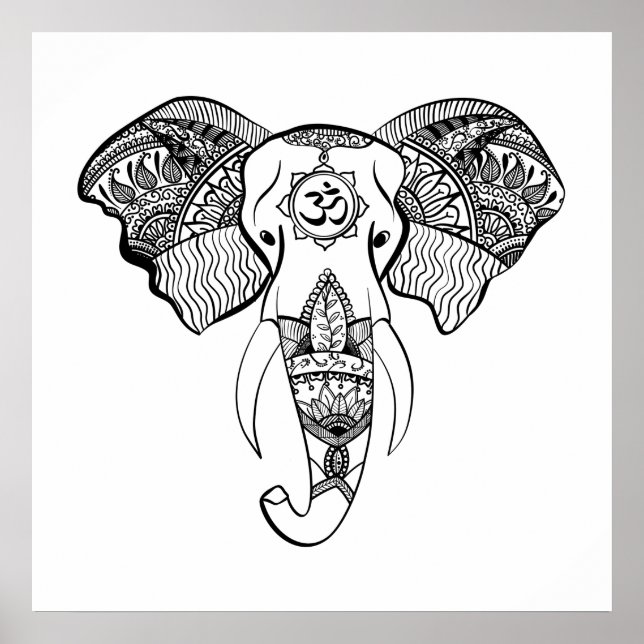 Póster Dibujo de la línea del elefante (Frente)