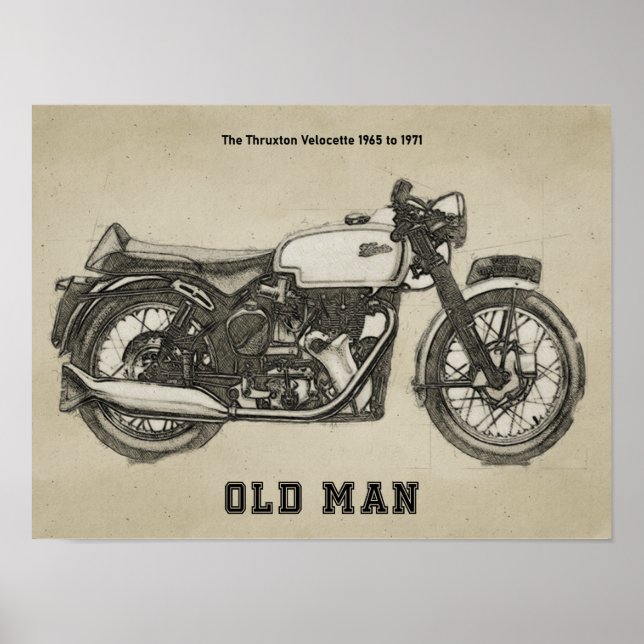 Póster Dibujo de la motocicleta Velocette Thruxton (Frente)
