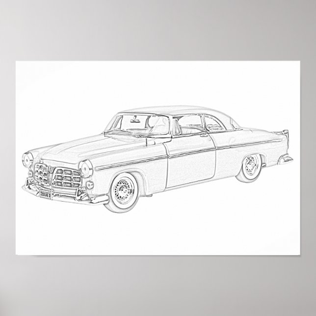 Póster Dibujo de lápiz Chrysler 300 en blanco y negro 195 (Frente)
