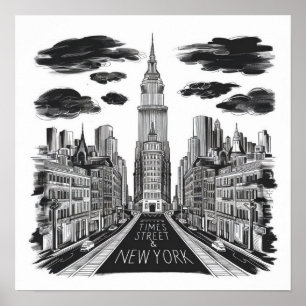 Póster dibujo de lápiz de calle cuadrada de tiempos vinta