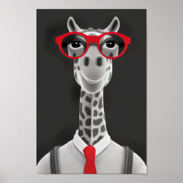 Póster Dibujo de lápiz de Hip Giraffe | Red Necktie Wall