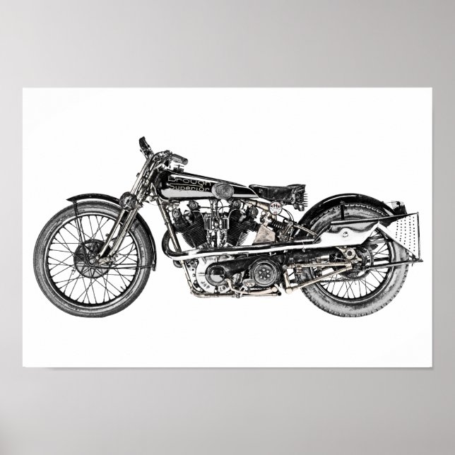 Póster Dibujo de lápiz de motocicleta superior Brough (Frente)