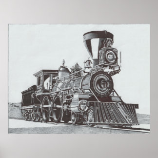 Póster Dibujo de lápiz de una locomotora de vapor