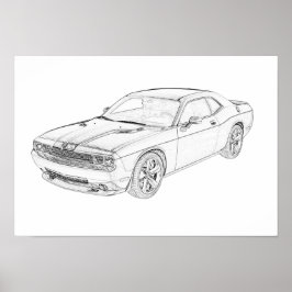Póster Dibujo de lápiz del Challenger de Dodge en blanco 