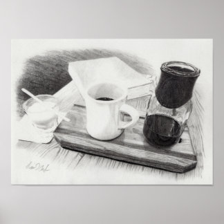 Póster Dibujo de lápiz detallado y realista del café