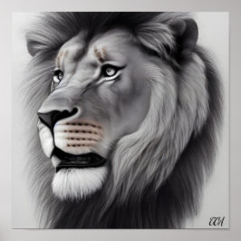 Póster Dibujo de lápiz majestuoso de un león