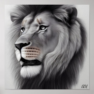 Póster Dibujo de lápiz majestuoso de un león