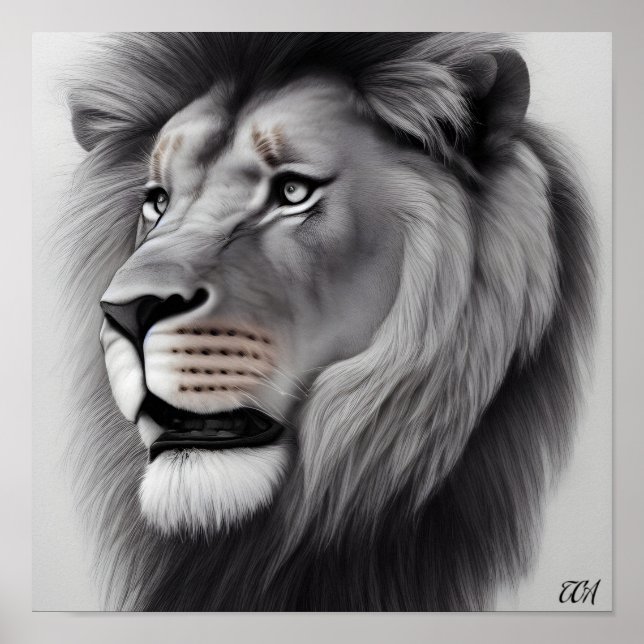 Póster Dibujo de lápiz majestuoso de un león (Frente)