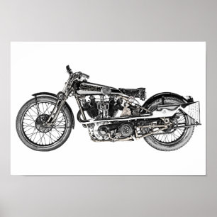 Póster Dibujo de lápiz superior de la motocicleta de