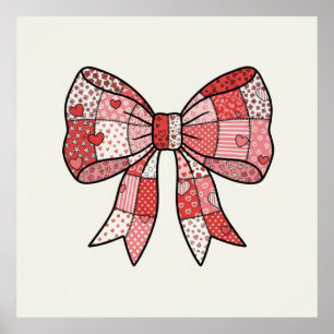 Póster Dibujo de lazo de cinta de retazos rosa rojo román