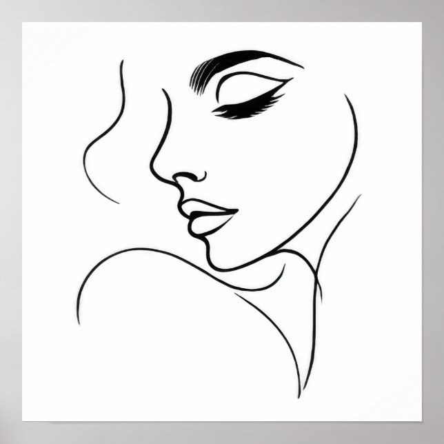 Póster Dibujo de línea de cara (Frente)