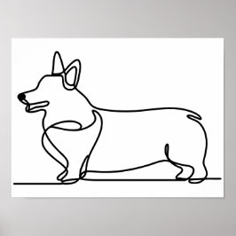 Póster Dibujo de línea de corgi
