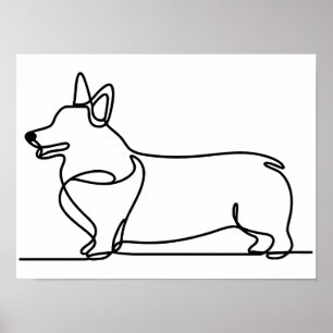 Póster Dibujo de línea de corgi