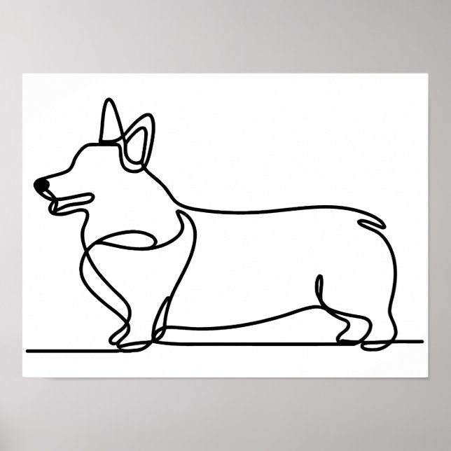 Póster Dibujo de línea de corgi (Frente)