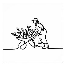 dibujo de línea de un agricultor o jardinero
