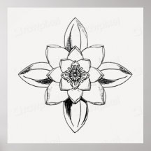 Dibujo de línea en blanco y negro de flor de nenúf