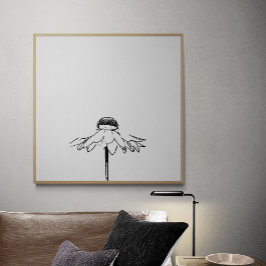 Póster Dibujo de líneas de flores minimalistas en blanco