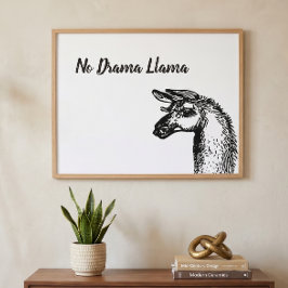 Póster Dibujo de Llama Divertida Sassy Sin Drama en Blanc