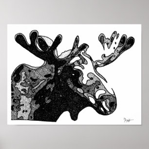 Póster Dibujo de los alces en blanco y negro