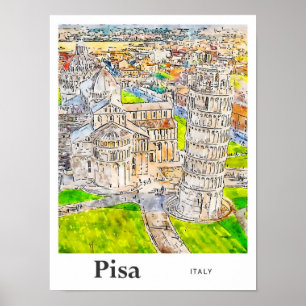 Póster Dibujo de mano de esbozo de acuarela de Pisa Itali