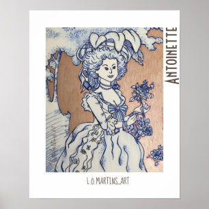 Póster Dibujo de Marie Antoinette con tinta azul