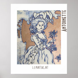 Póster Dibujo de Marie Antoinette sobre tinta azul