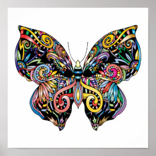 Póster Dibujo de mariposa de colores vibrantes 