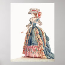 Dibujo de moda francés de Regencia azul y rosa bon