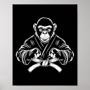 Póster Dibujo de monos Karate Kickboxing Jiu-jitsu Mma Ma