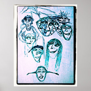 Póster dibujo de muchas caras