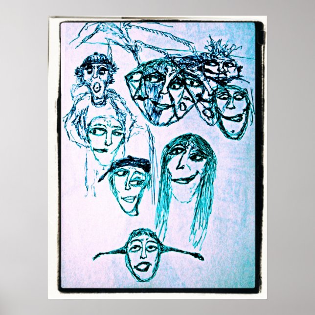 Póster dibujo de muchas caras (Frente)