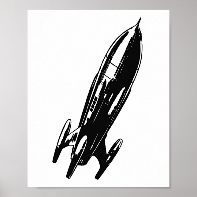 Póster Dibujo de nave espacial, ilustracion vintage. (Frente)