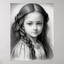 Dibujo de niña con lápiz en blanco y negro Generat