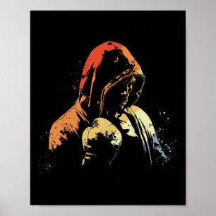 Póster Dibujo de niño de kickboxing Artes marciales retro
