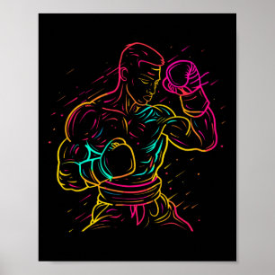 Póster Dibujo de niño kickboxing con look de los 80 para