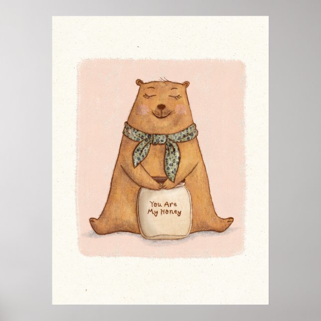 Póster Dibujo de oso marrón Naranja lindo (Frente)