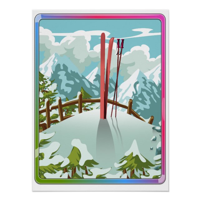 Póster Dibujo de paisaje de esquí (Anverso)